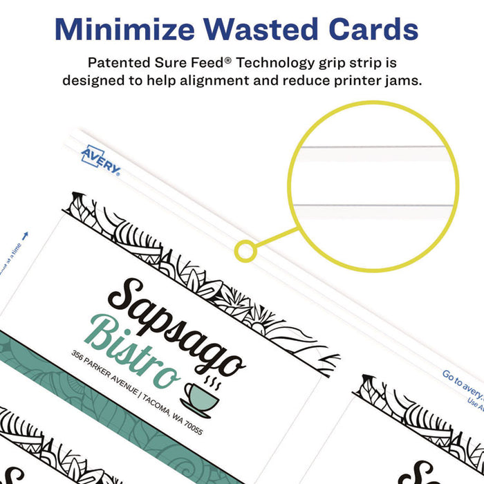 Print-to-the-Edge Business Cards with Rounded Corners, Inkjet, 2 x 3.5, White, 8 Cards/Sheet, 20 Sheets/Pack