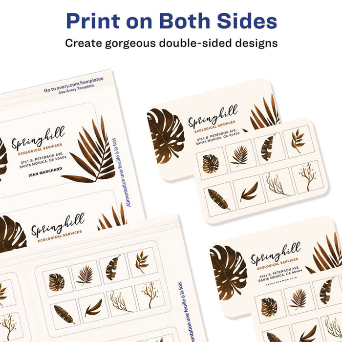 Print-to-the-Edge Business Cards with Rounded Corners, Inkjet, 2 x 3.5, White, 8 Cards/Sheet, 20 Sheets/Pack