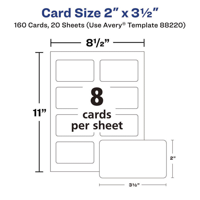 Print-to-the-Edge Business Cards with Rounded Corners, Inkjet, 2 x 3.5, White, 8 Cards/Sheet, 20 Sheets/Pack