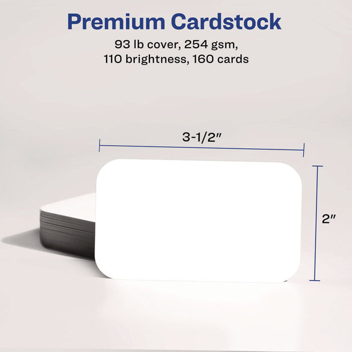 Print-to-the-Edge Business Cards with Rounded Corners, Inkjet, 2 x 3.5, White, 8 Cards/Sheet, 20 Sheets/Pack