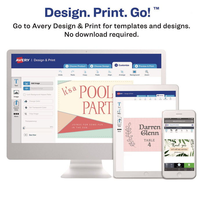 Print-to-the-Edge Business Cards with Rounded Corners, Inkjet, 2 x 3.5, White, 8 Cards/Sheet, 20 Sheets/Pack