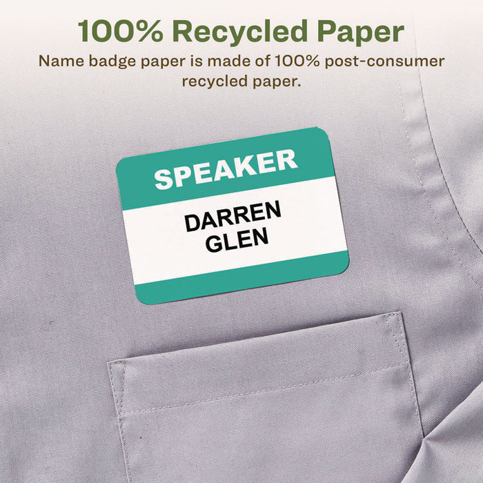 EcoFriendly Adhesive Name Badge Labels, 3.38 x 2.33, White, 160/Box