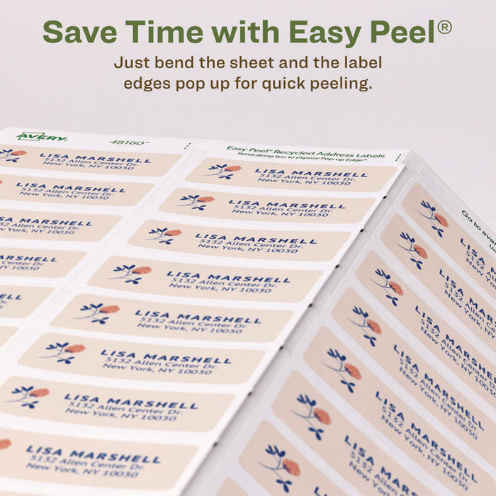 EcoFriendly Mailing Labels, Inkjet/Laser Printers, 1 x 2.63, White, 30/Sheet, 25 Sheets/Pack