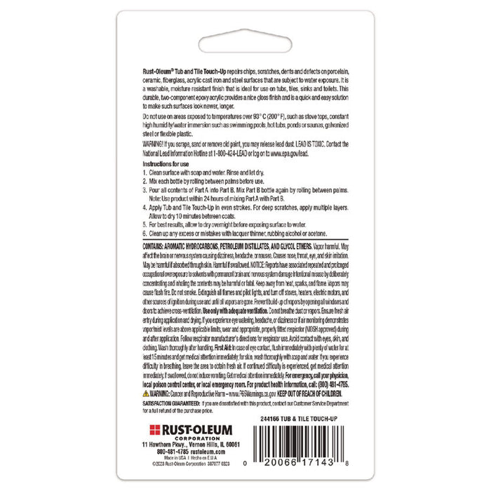 Specialty Gloss White Tub and Tile Touch Up, Gloss White, 0.54 oz Glass Vials, 6 Kits/Carton