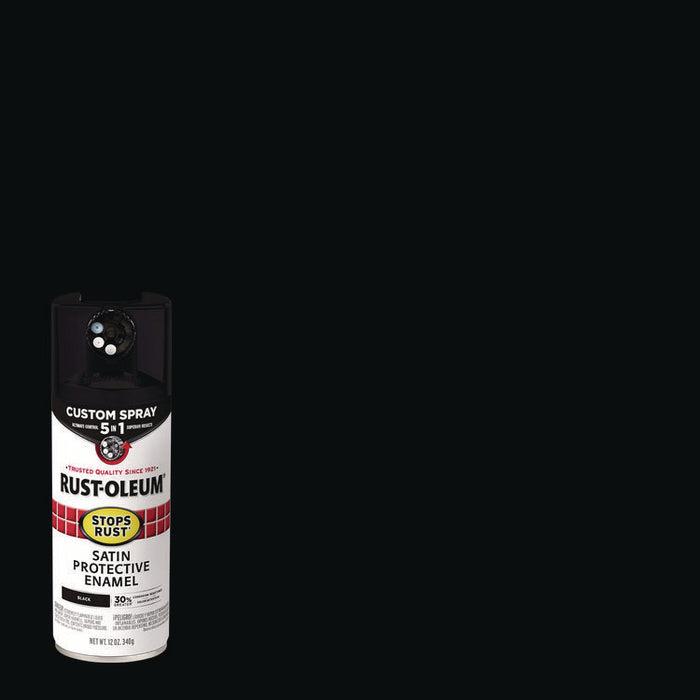 Stops Rust 5-in-1 Spray Paint, Satin Black, 12 oz Aerosol Can, 6/Carton