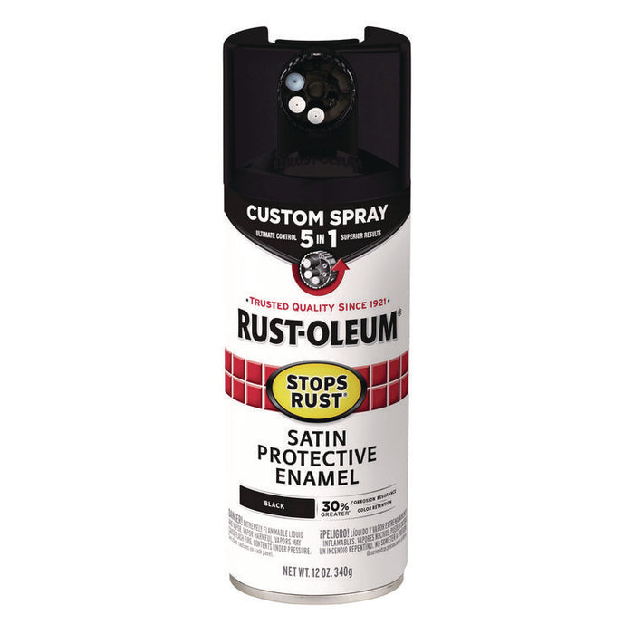 Stops Rust 5-in-1 Spray Paint, Satin Black, 12 oz Aerosol Can, 6/Carton