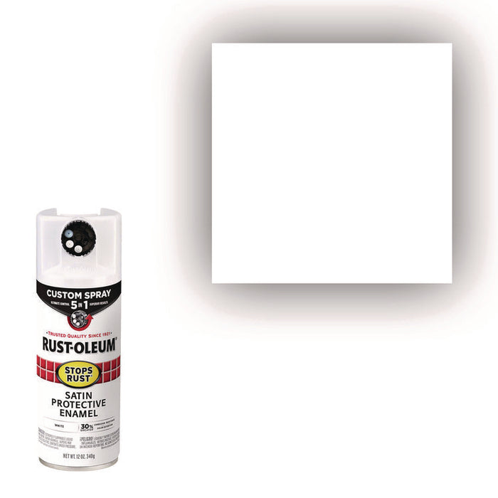 Stops Rust 5-in-1 Spray Paint, Satin White, 12 oz Aerosol Can, 6/Carton