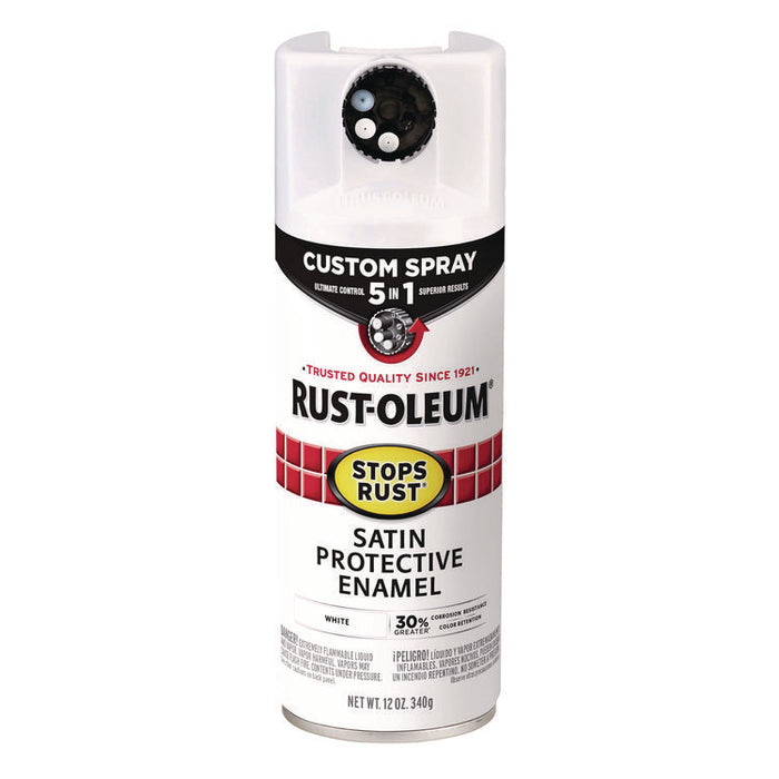Stops Rust 5-in-1 Spray Paint, Satin White, 12 oz Aerosol Can, 6/Carton