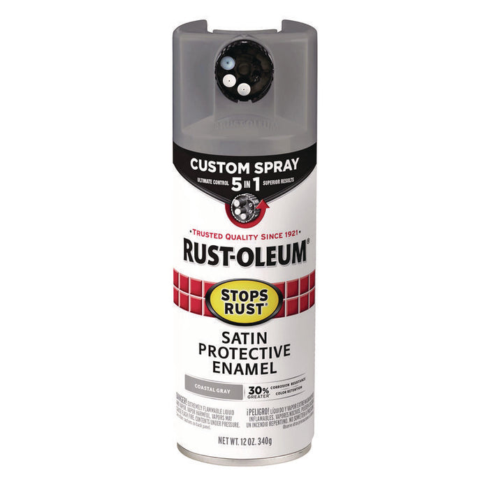 Stops Rust 5-in-1 Spray Paint, Satin Coastal Gray, 12 oz Aerosol Can, 6/Carton