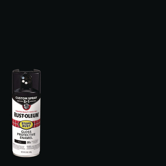 Stops Rust 5-in-1 Spray Paint, Gloss Black, 12 oz Aerosol Can, 6/Carton