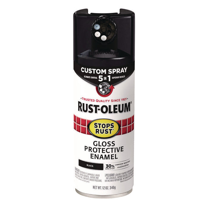 Stops Rust 5-in-1 Spray Paint, Gloss Black, 12 oz Aerosol Can, 6/Carton
