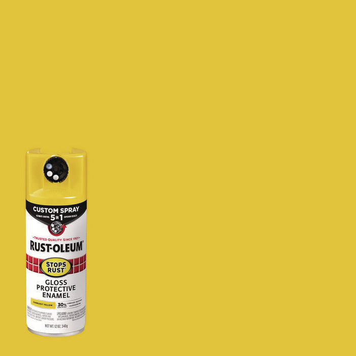 Stops Rust 5-in-1 Spray Paint, Gloss Sunburst Yellow, 12 oz Aerosol Can, 6/Carton