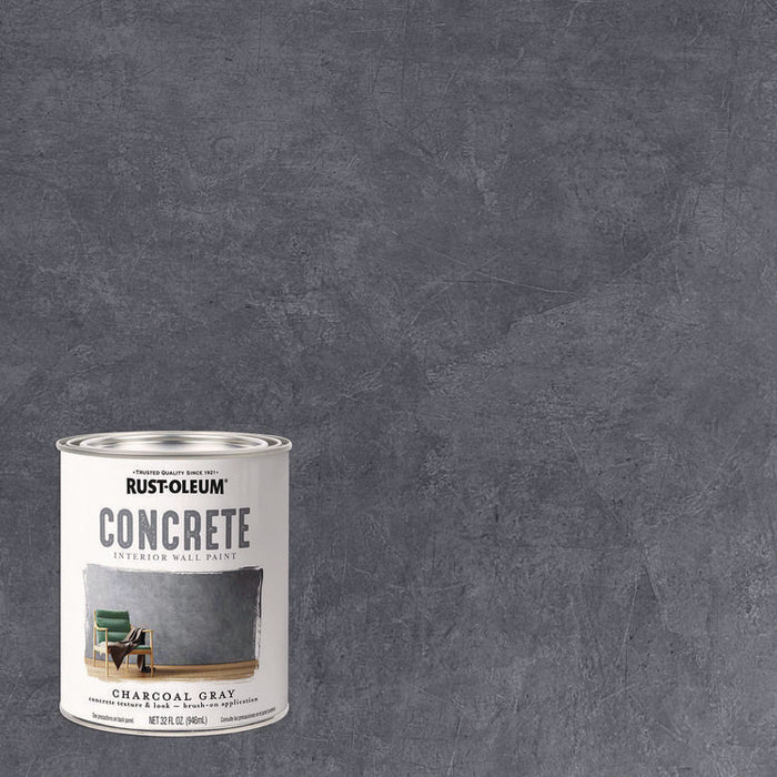 Concrete Interior Wall Paint, Flat Charcoal Gray, Quart Can, 2/Carton