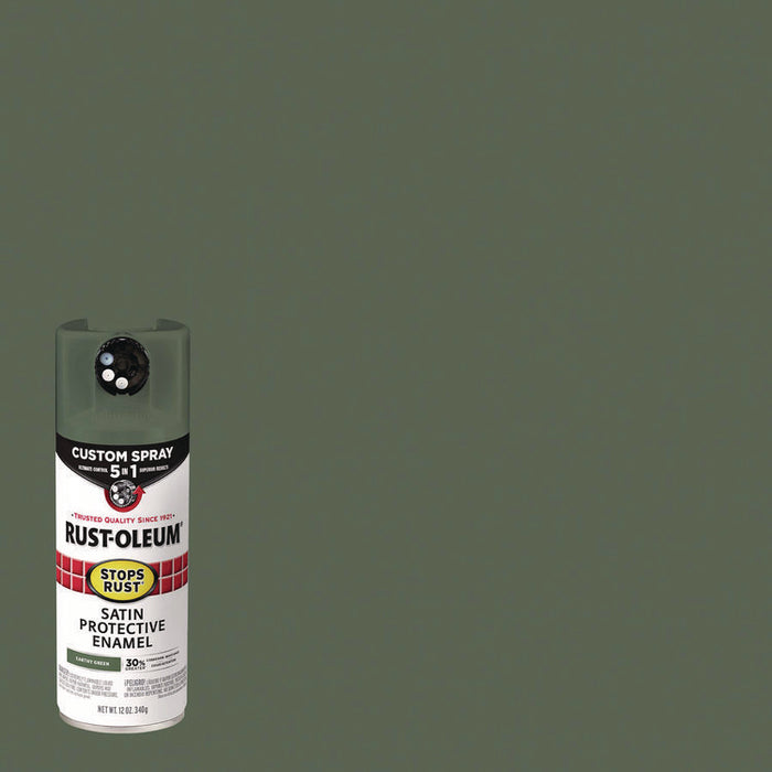 Stops Rust 5-in-1 Spray Paint, Satin Earthy Green, 12 oz Aerosol Can, 6/Carton