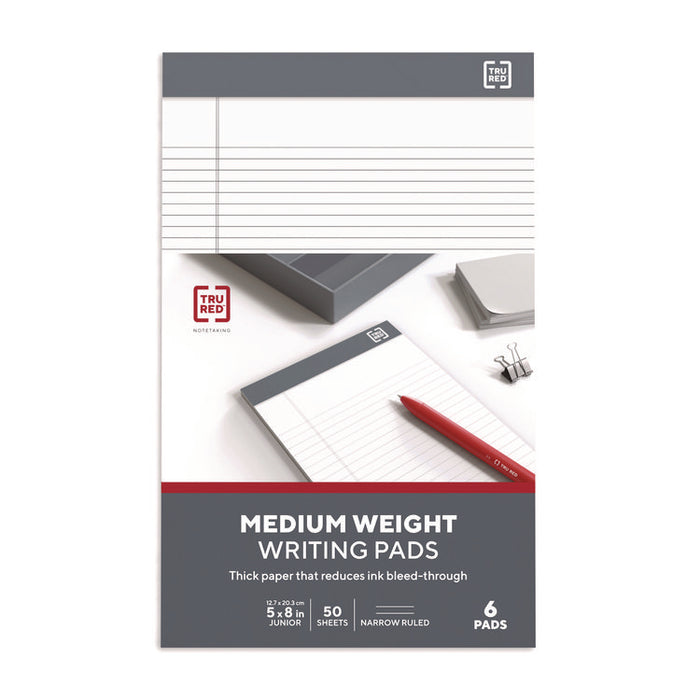 Notepads, Narrow Rule, (50) White 5 x 8 Sheets, 6/Pack