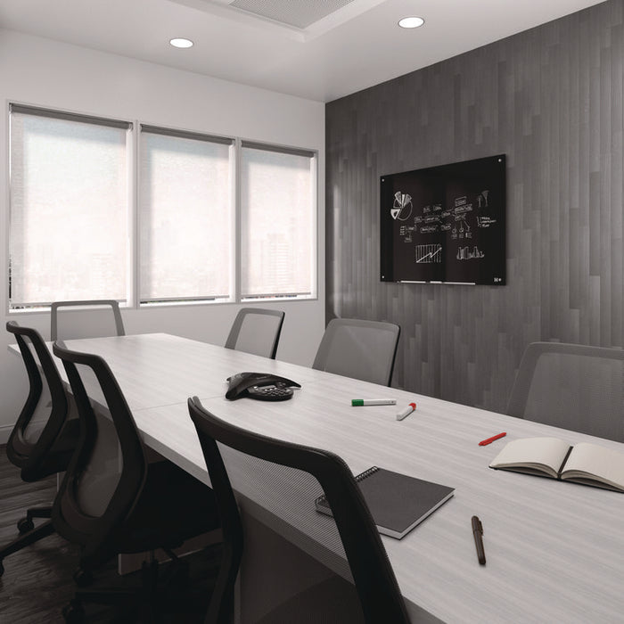 Tempered Glass Dry Erase Board, 48" x 36", Black Surface