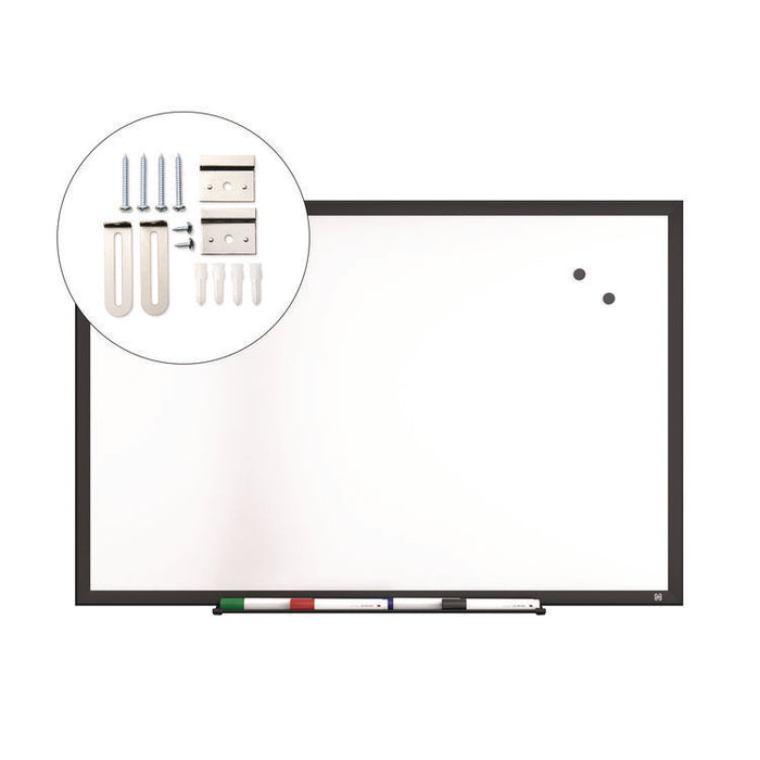 Magnetic Steel Dry Erase Board, 24" x 36", White Surface, Black Aluminum Frame
