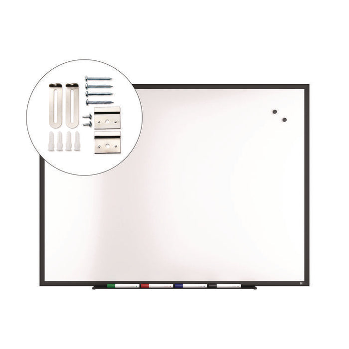 Magnetic Steel Dry Erase Board, 36" x 48", White Surface, Black Aluminum Frame