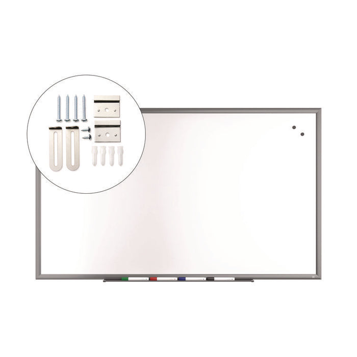 Magnetic Porcelain Dry Erase Board, 60" x 36", White Surface, Gray/Natural Aluminum Frame