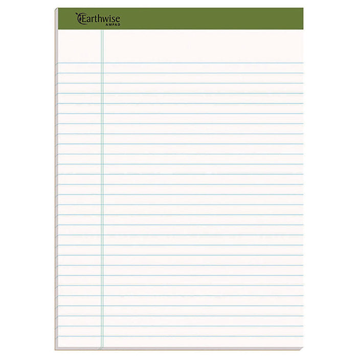 Earthwise by Ampad Recycled Writing Pad, Sand Politex Headband, Wide/Legal Rule, (40) White 8.5 x 11 Sheets, 4/Pack