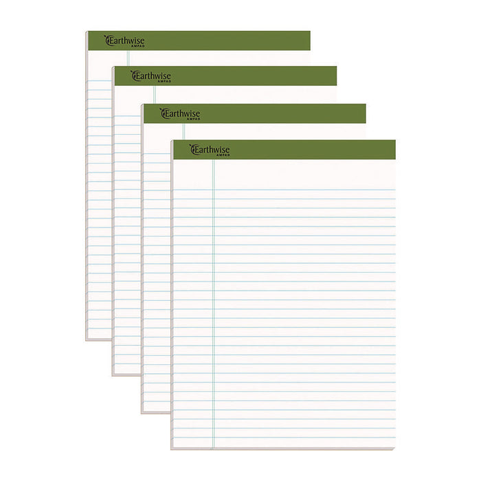 Earthwise by Ampad Recycled Writing Pad, Sand Politex Headband, Wide/Legal Rule, (40) White 8.5 x 11 Sheets, 4/Pack