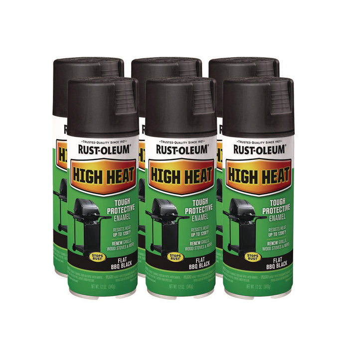 High Heat Enamel Spray Paint, Flat Black, 12 oz Aerosol Can, 6/Carton