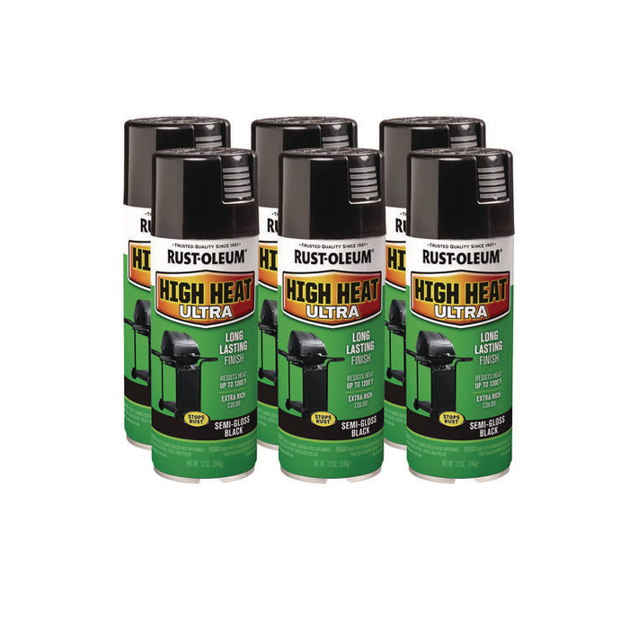 High Heat Enamel Spray Paint, Semi-Gloss Black, 12 oz Aerosol Can, 6/Carton