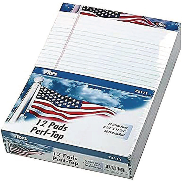 American Pride Writing Pad, Red/White/Blue Headband, Narrow Rule, (50) White 5 x 8 Sheets, 12/Pack