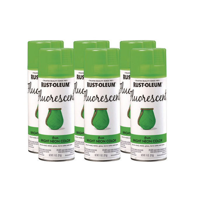 Specialty Fluorescent Spray Paint, Flat Fluorescent Green, 11 oz Aerosol Can, 6/Carton