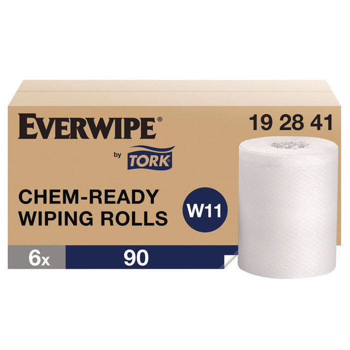 Everwipe by Tork Chem-Ready Wiping Rolls, 1-Ply, 12 x 12, White, 90 Sheets, 6 Rolls/Carton