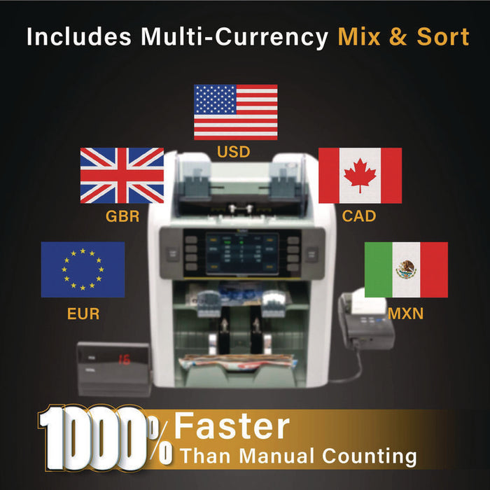 Signature Mixed Denomination Counter, 1,200 bills/min, 10.5" x 11.7" x 10.5", Light Gray