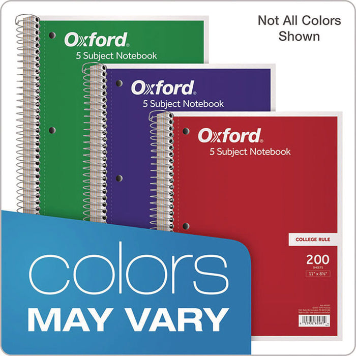 Coil-Lock Wirebound Notebook, 3-Hole Punch, 5-Subject, College Rule, Randomly Assorted Covers, (200) 11 x 8.5 Sheets