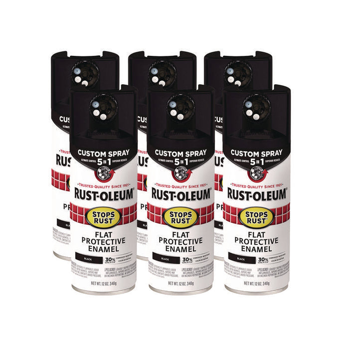 Stops Rust 5-in-1 Spray Paint, Flat Black, 12 oz Aerosol Can, 6/Carton