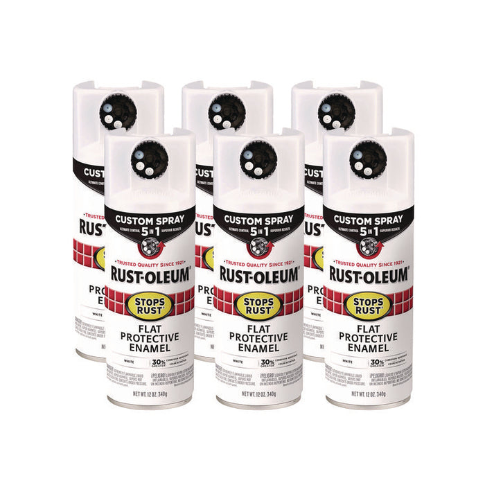 Stops Rust 5-in-1 Spray Paint, Flat White, 12 oz Aerosol Can, 6/Carton