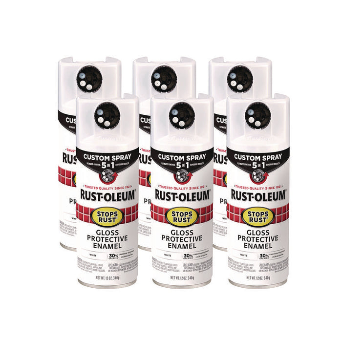 Stops Rust 5-in-1 Spray Paint, Gloss White, 12 oz Aerosol Can, 6/Carton