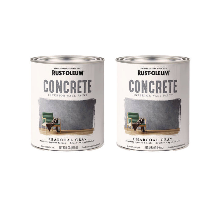 Concrete Interior Wall Paint, Flat Charcoal Gray, Quart Can, 2/Carton