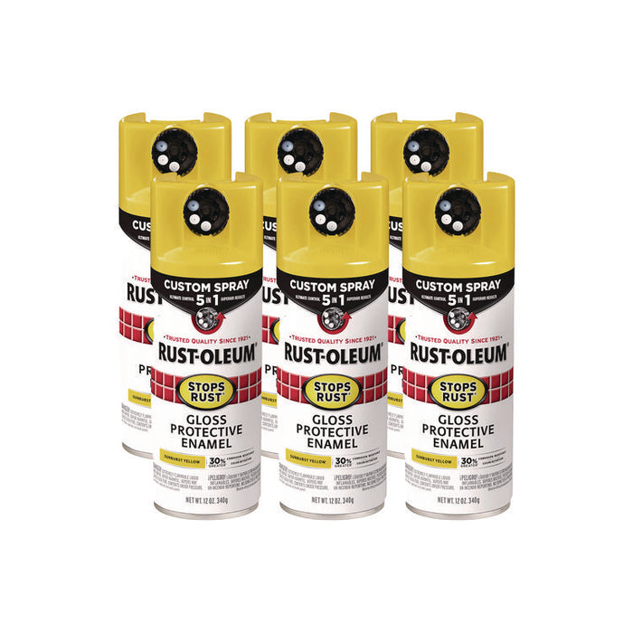 Stops Rust 5-in-1 Spray Paint, Gloss Sunburst Yellow, 12 oz Aerosol Can, 6/Carton