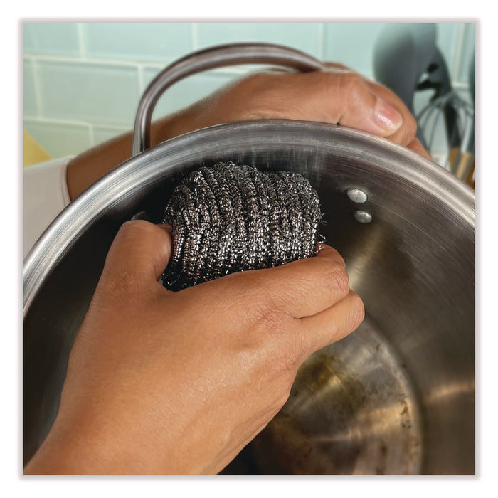 Stainless Steel Scrubber, Medium Size, Steel Gray, 72/Carton