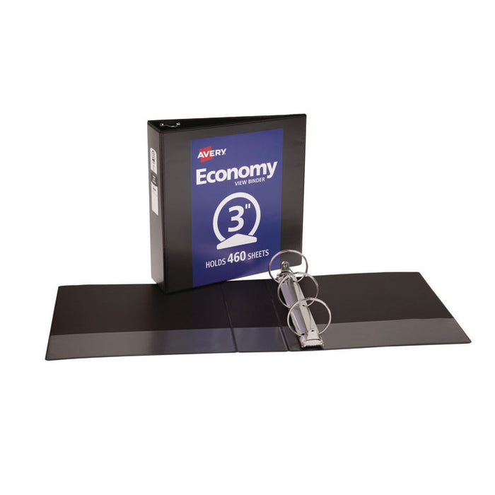 Economy View Binder with Round Rings , 3 Rings, 3" Capacity, 11 x 8.5, Black, (5740)