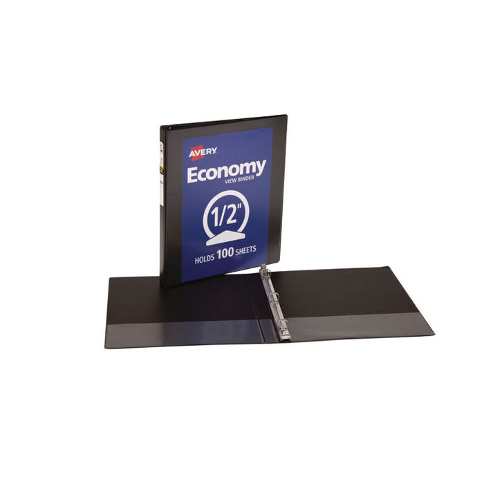 Economy View Binder with Round Rings , 3 Rings, 0.5" Capacity, 11 x 8.5, Black, (5705)