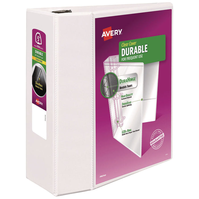 Durable View Binder with DuraHinge and EZD Rings, 3 Rings, 5" Capacity, 11 x 8.5, White, (9901)