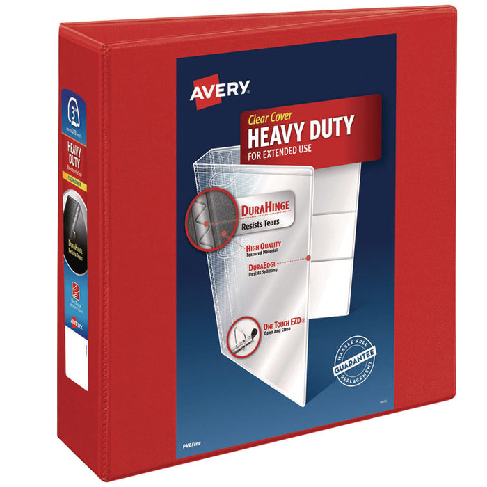 Heavy-Duty View Binder with DuraHinge and Locking One Touch EZD Rings, 3 Rings, 3" Capacity, 11 x 8.5, Red