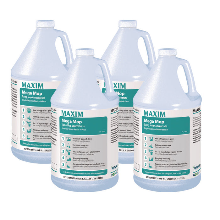 Mega Mop Damp Mop Concentrate, Lemon Scent, 1 gal Bottle, 4/Carton