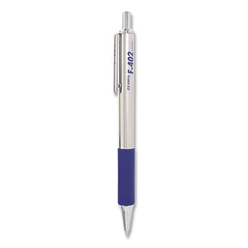 F-402 Ballpoint Pen, Retractable, Fine 0.7 mm, Blue Ink, Stainless Steel/Blue Barrel