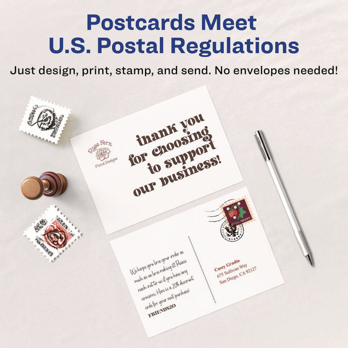 Printable Postcards, Inkjet, 65 lb, 4.25 x 5.5, Textured Matte White, 120 Cards, 4 Cards/Sheet, 30 Sheets/Box