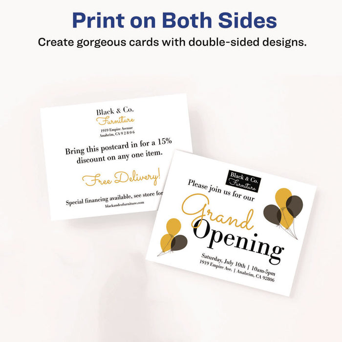 Printable Postcards, Laser, 80 lb, 4 x 6, Matte White, 100 Cards, 2/Cards/Sheet, 50 Sheets/Box