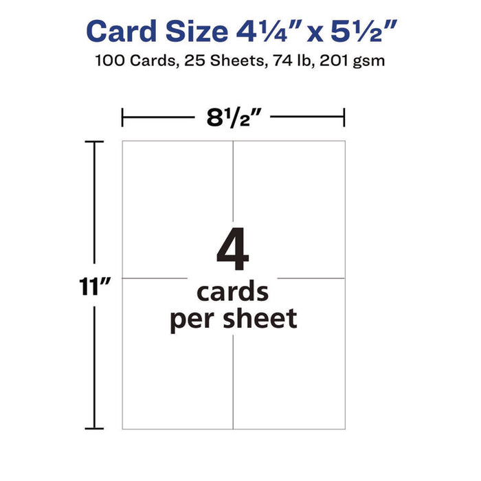 Photo-Quality Printable Postcards, Inkjet, 74 lb, 4.25 x 5.5, Glossy White, 100 Cards, 4 Cards/Sheet, 25 Sheets/Pack