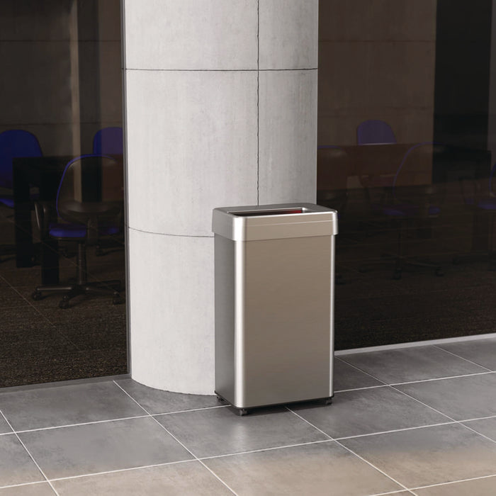 Open Top Trash Can with Wheels, 18 gal, Plastic Stainless Steel, Silver