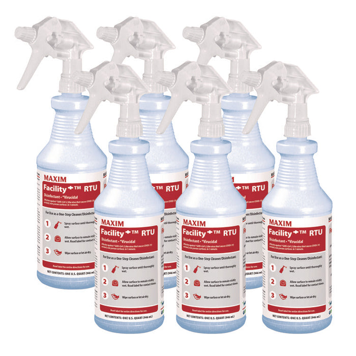 Facility+ RTU Disinfectant, Safe-to-Ship, Unscented, 32 oz Bottle, 6/Carton