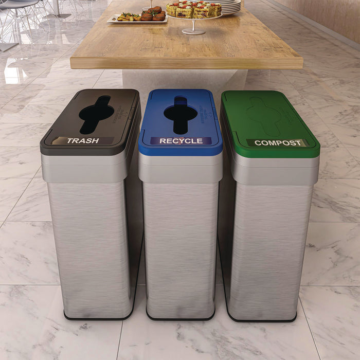 Open Top Compost Bin with Color-Coded Lid, 21 gal, Plastic/Stainless Steel, Silver/Green